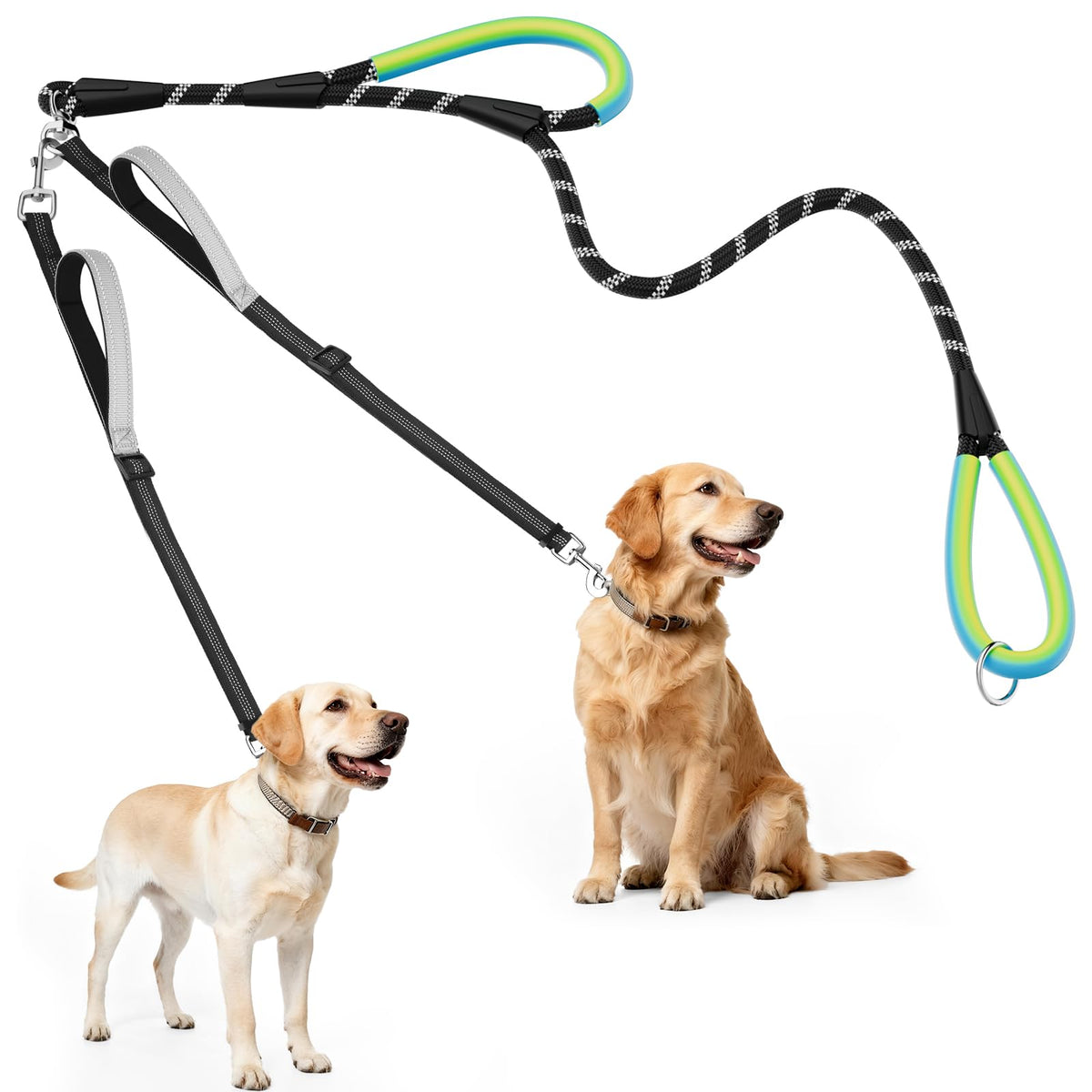 XiaZ double dog leash with 360° swivel for tangle-free walks and easy two-dog management.