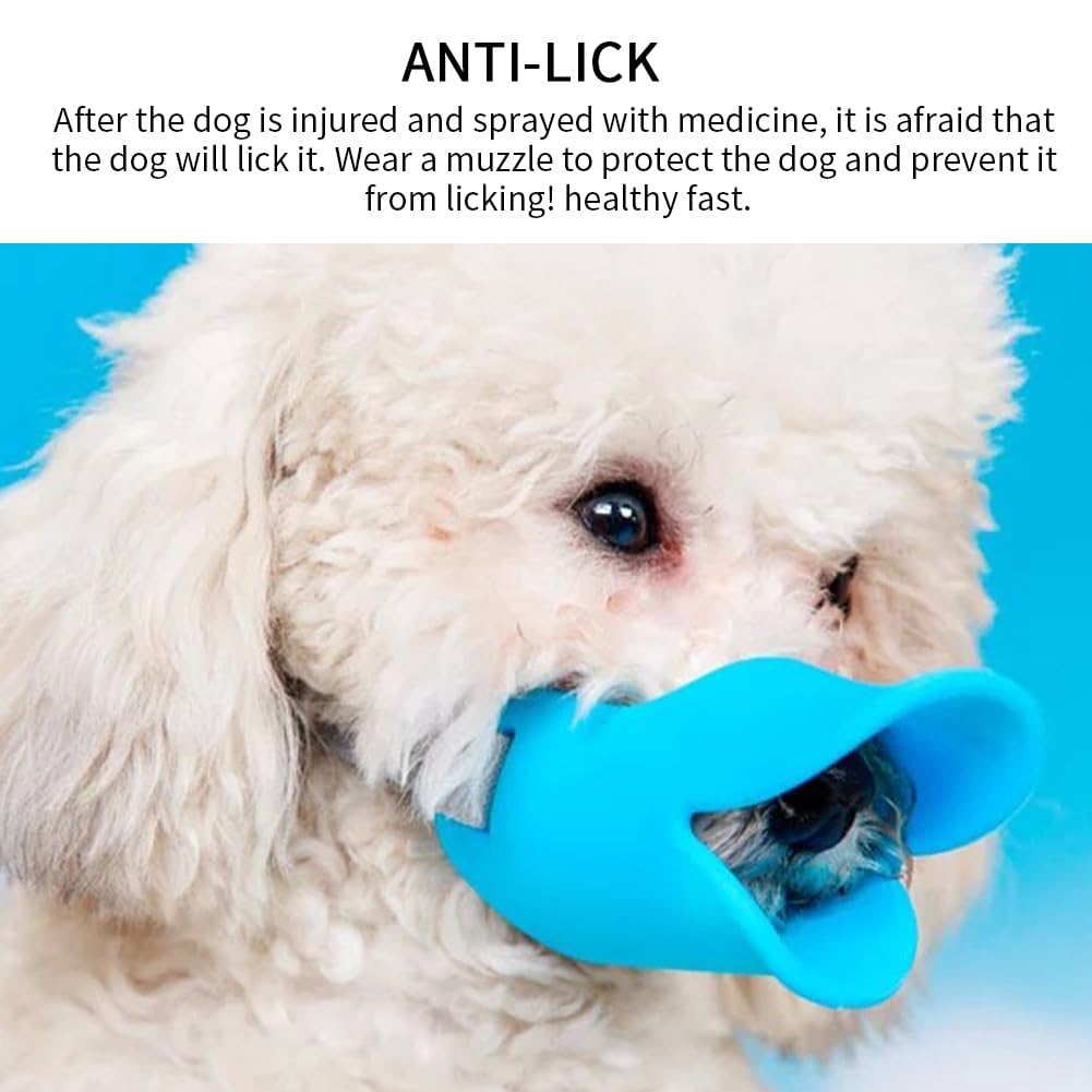 Xiaokeis adjustable strap blue muzzle secure fit for dogs.