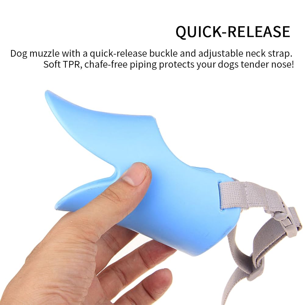 Xiaokeis anti-bite duck muzzle blue helps prevent barking and chewing.