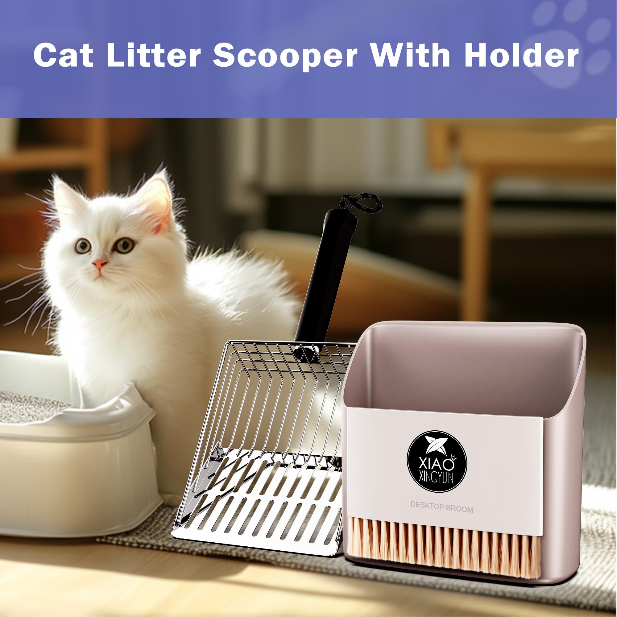 XIAOXINGYUN cat litter scoop close-up highlights durable stainless steel for heavy-duty use