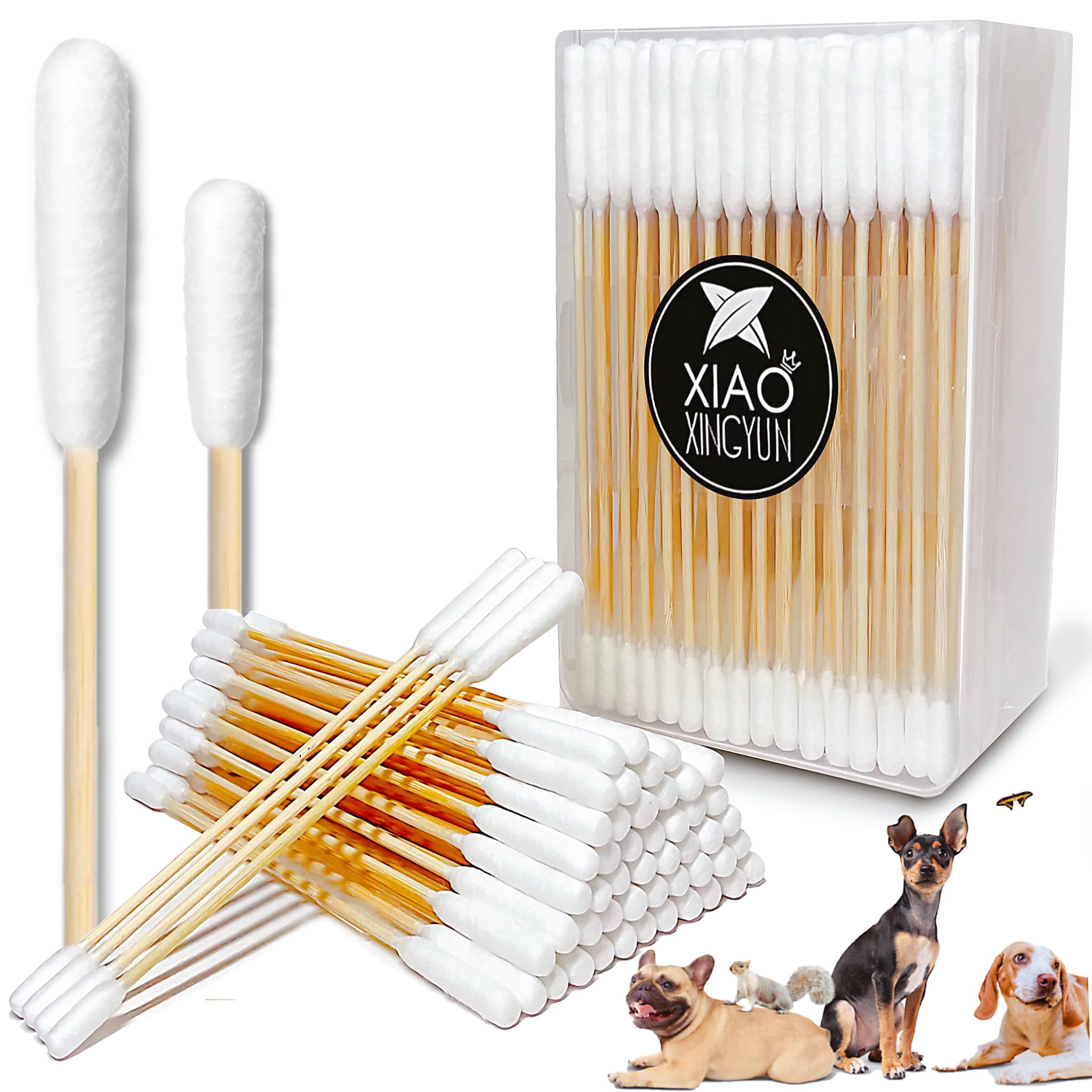 XIAOXINGYUN long cotton swabs with bamboo handle for safe pet ear care.
