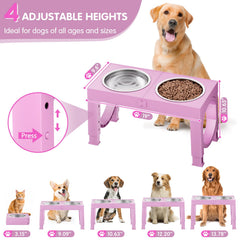 XiaZ adjustable-height raised dog bowls demonstrating multiple height options.