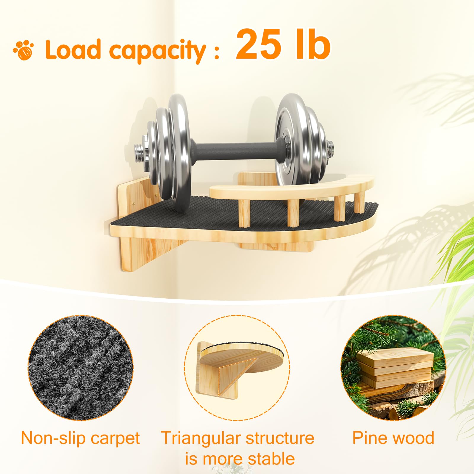 XiaZ cat wall shelves guardrail and non-slip surface improve grip during naps.