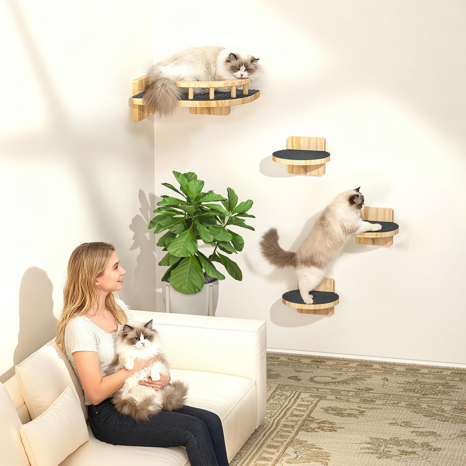 XiaZ cat wall shelves vertical space-saving design frees floor area for play.