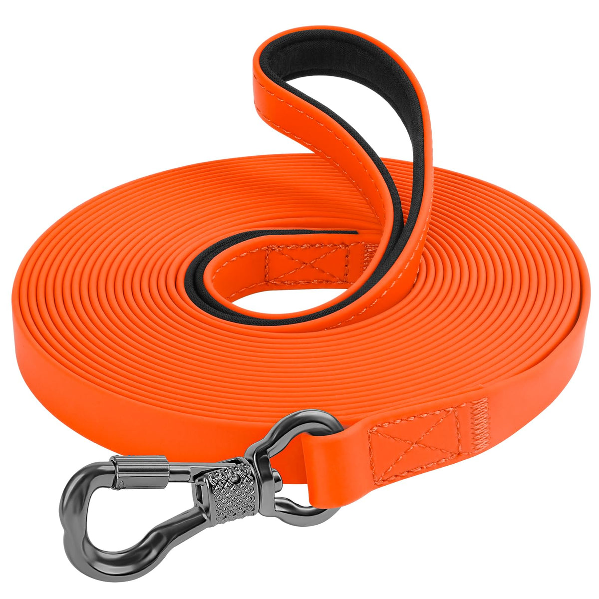 XiaZ waterproof 20ft orange leash during outdoor walk.