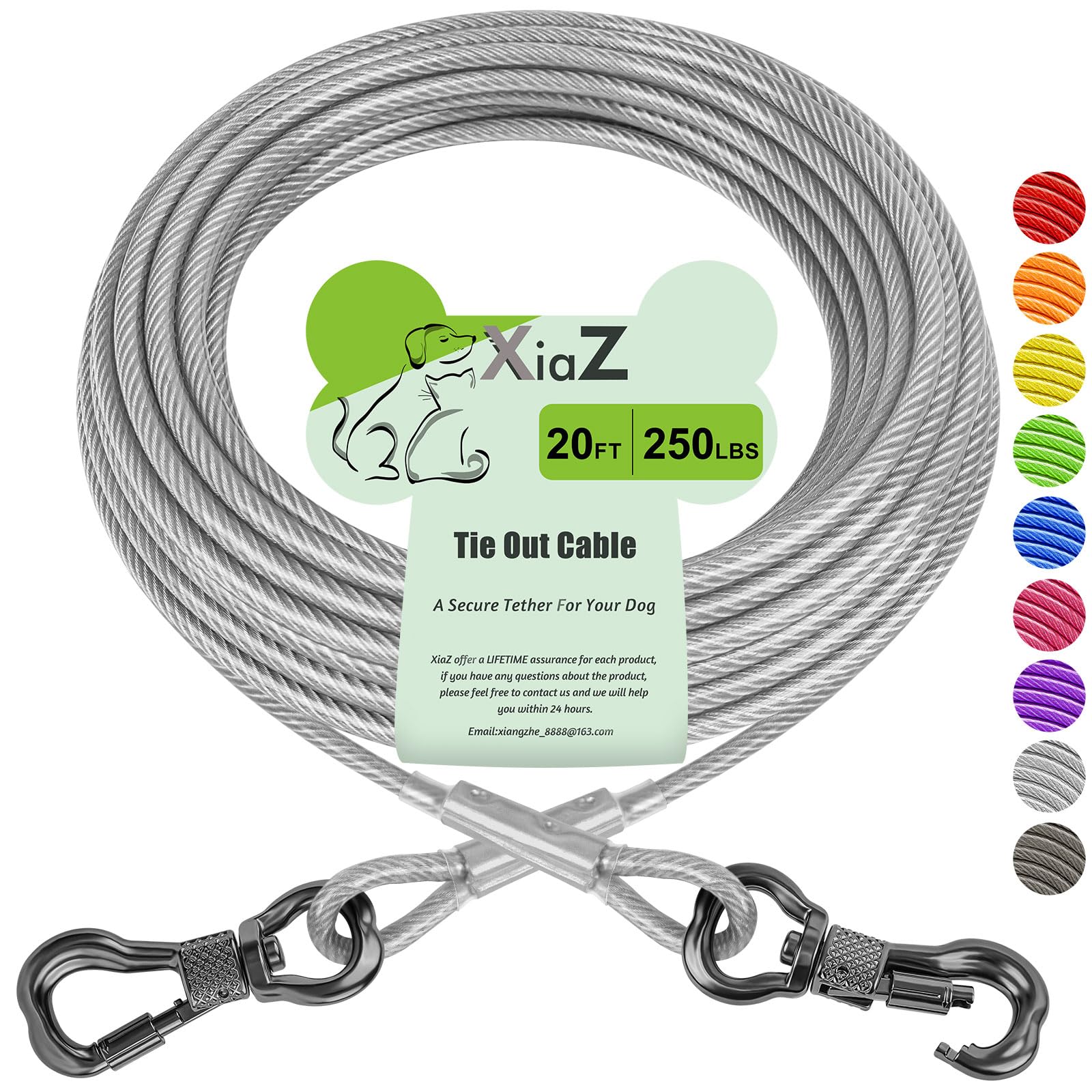 XiaZ Dog Tie Out 20ft ultra-strong cable in action for safe yard roaming