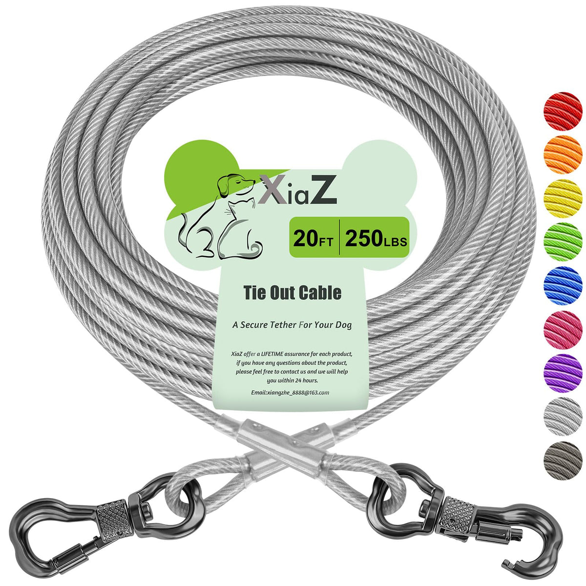 XiaZ Dog Tie Out 20ft ultra-strong cable in action for safe yard roaming