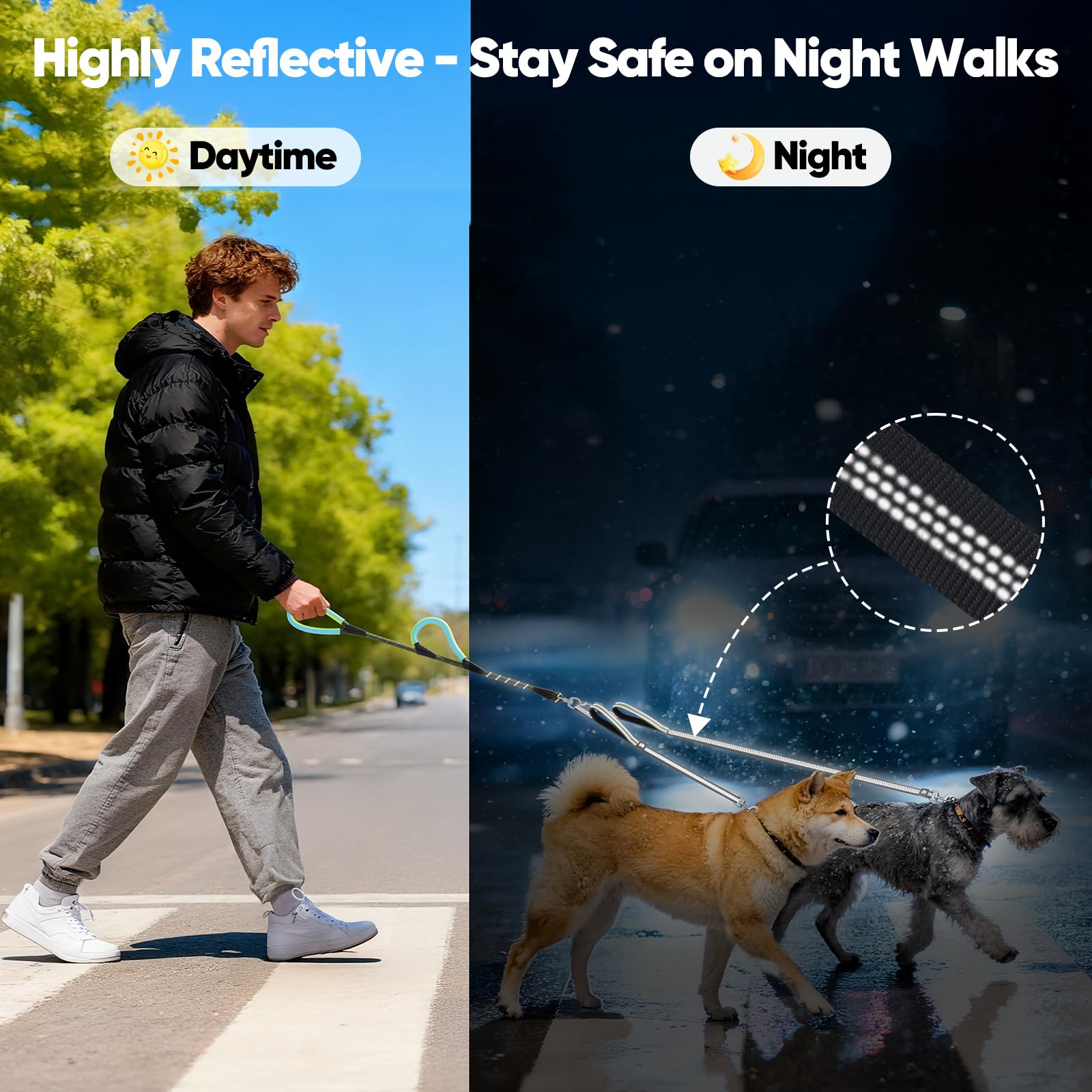 XiaZ Double Dog Leash total length 5.5 ft with adjustable secondary leashes