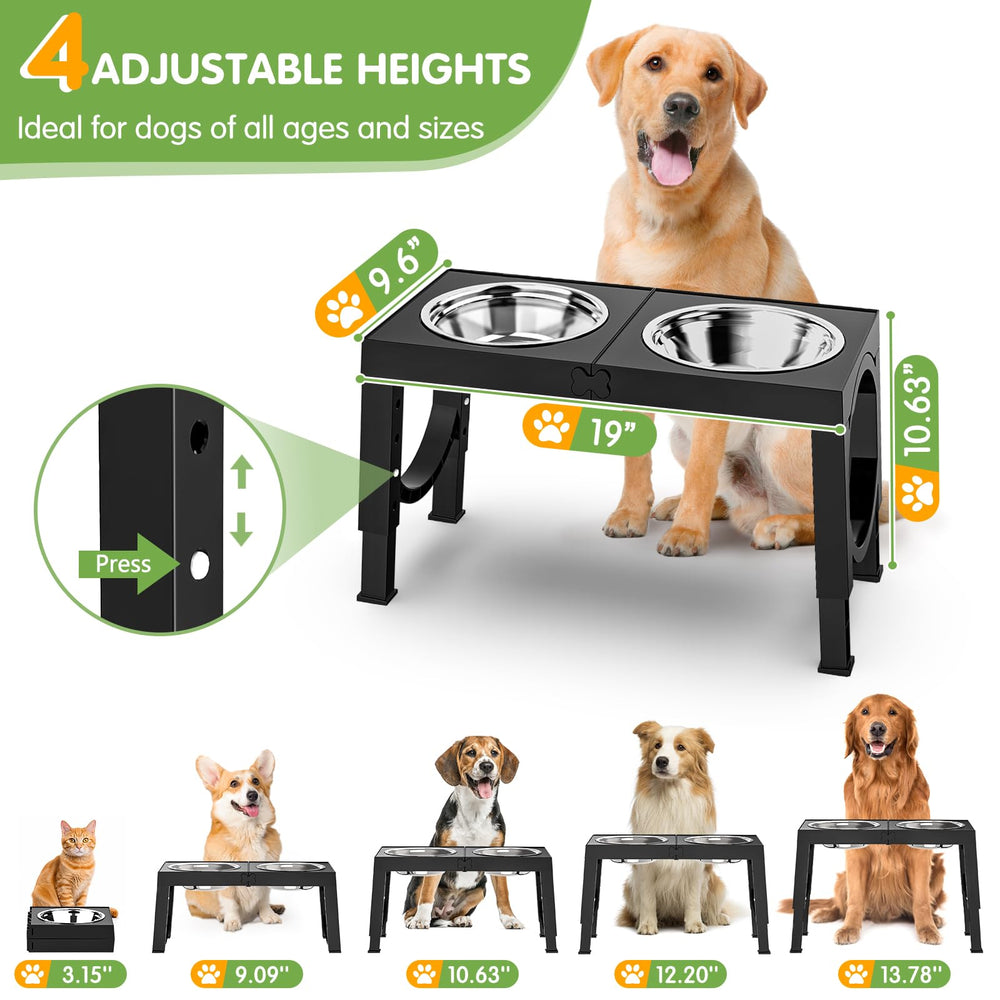 XiaZ elevated dog bowl stand set up with height options visible.
