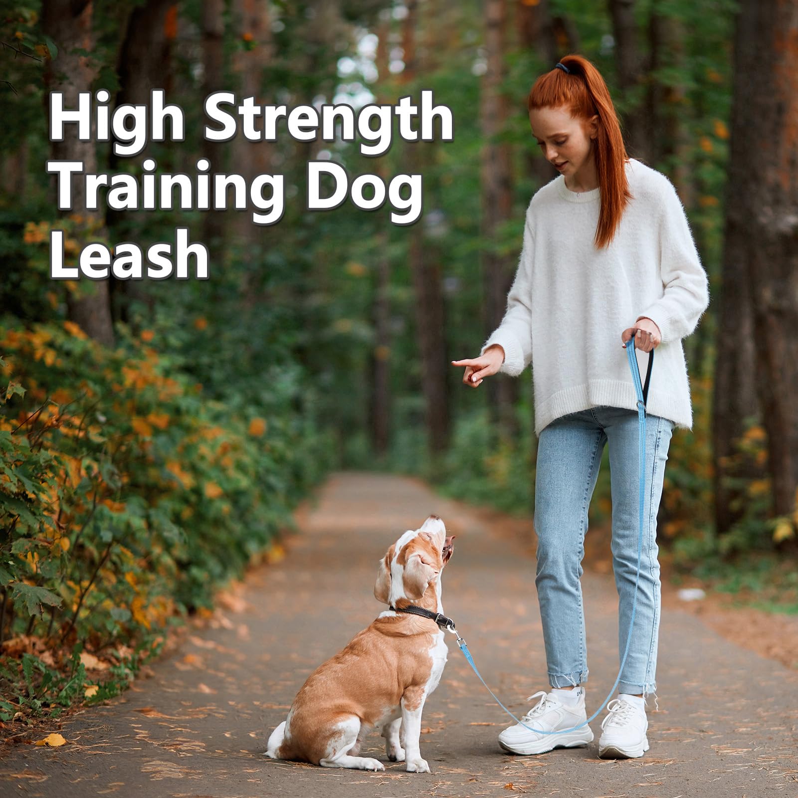 XiaZ long dog leash in blue finish highlights outdoor readiness and convenience.