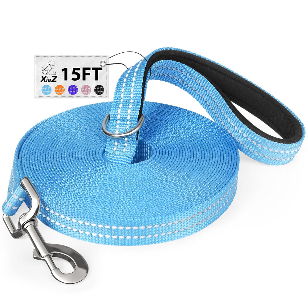 XiaZ long dog leash with blue padded handle provides a comfortable, secure grip during walks.
