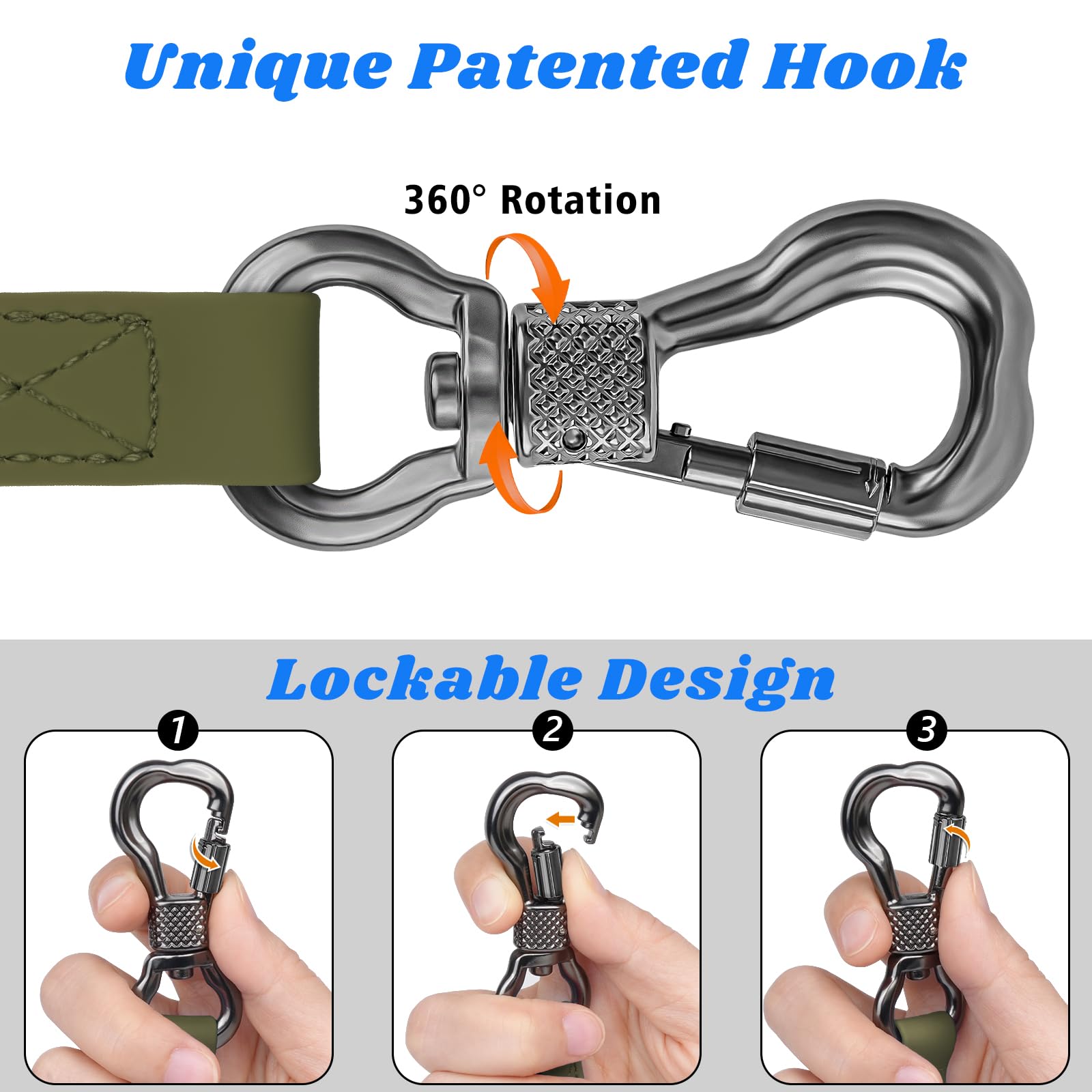 XiaZ long leash olive patented hook ensures secure clasp