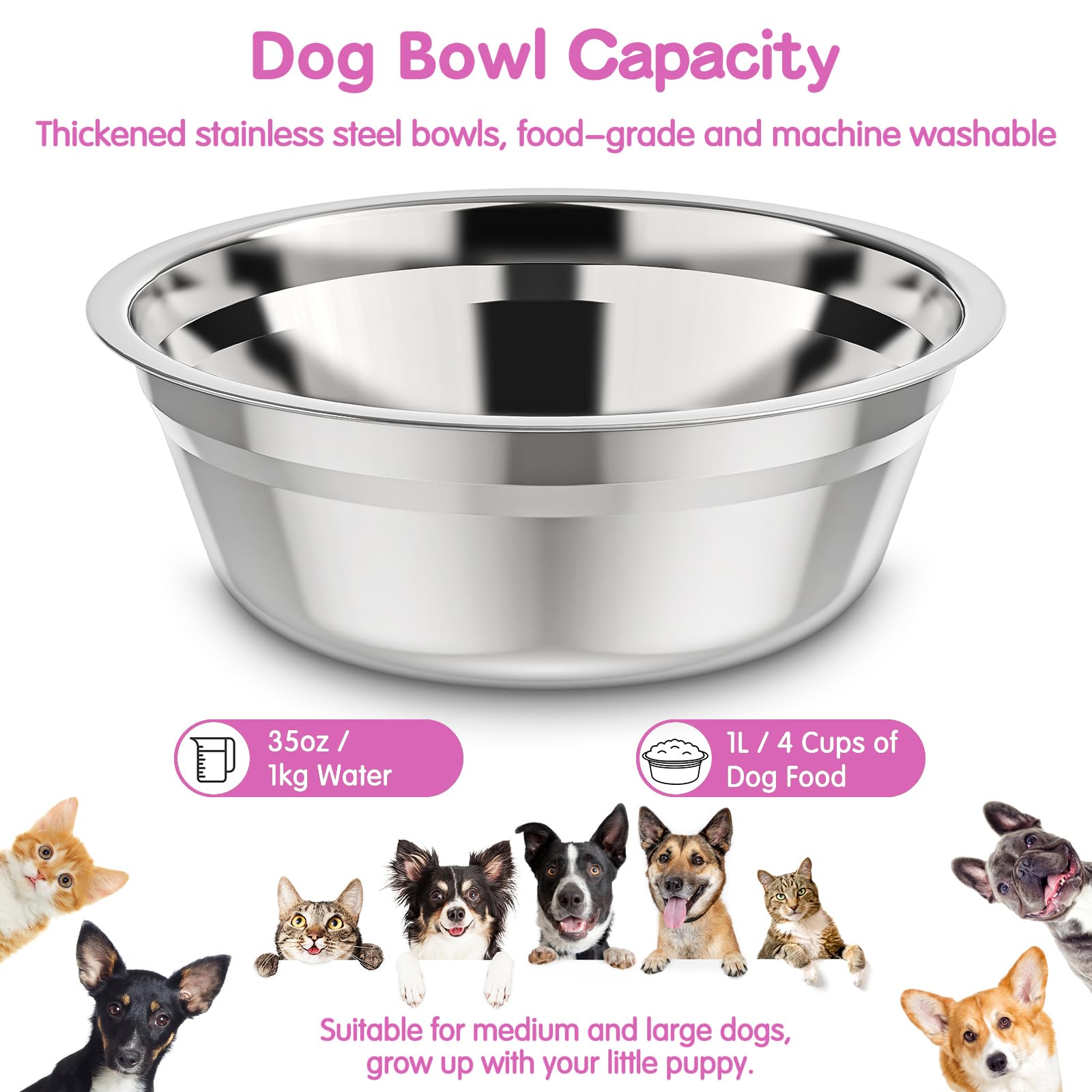 XiaZ pink pet feeder dish station suited for large breeds.
