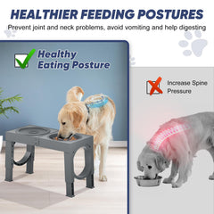 XIAZ slow feeder bowl stand height settings displayed for different dog sizes