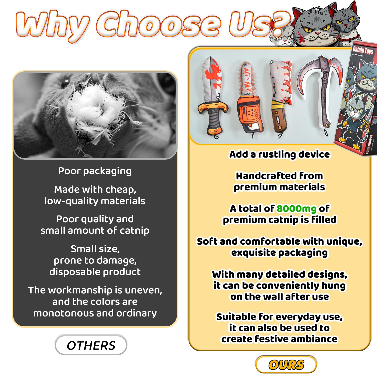 XIFOWE Catnip Toys hanging-hook-design keeps toys ready between plays.