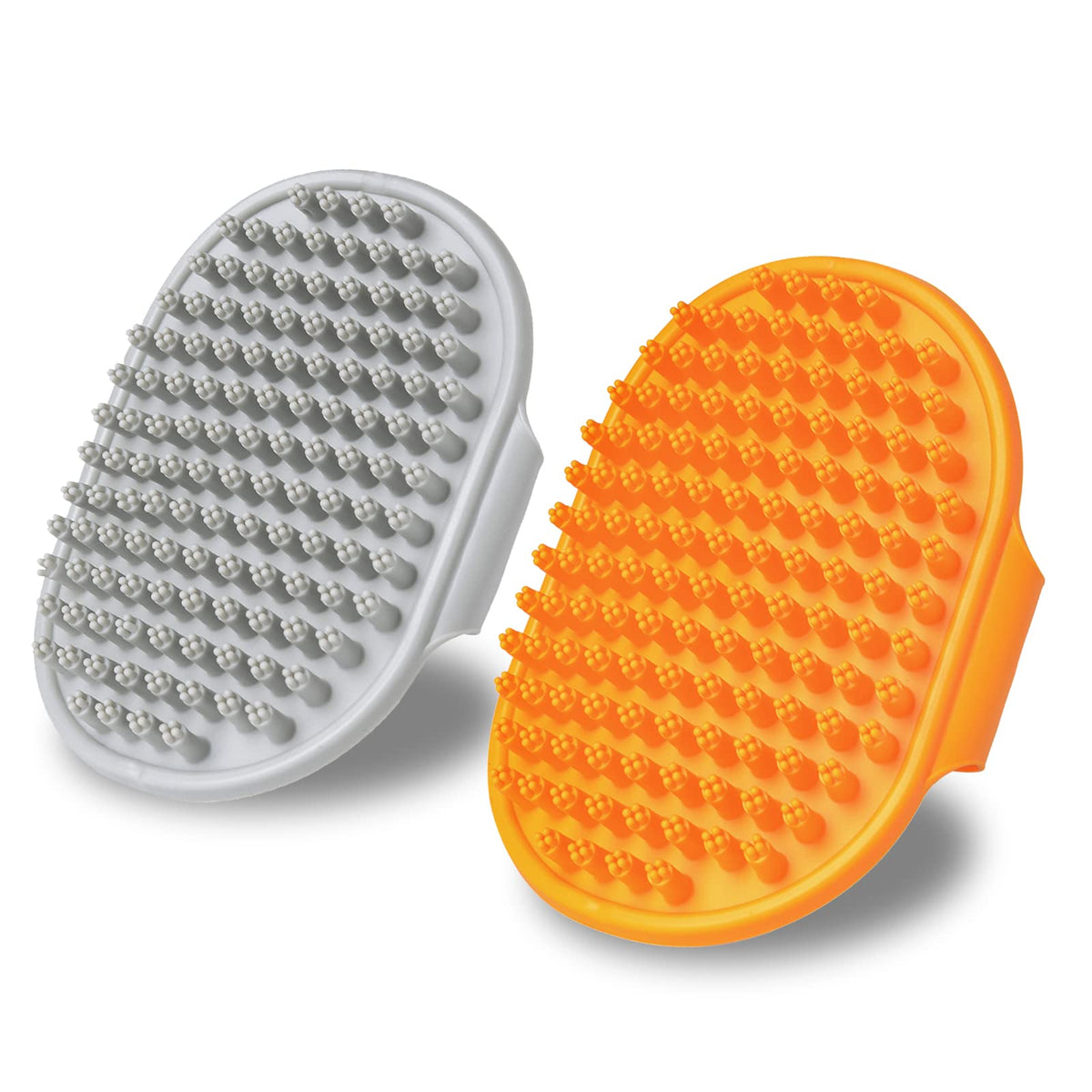 XIGOU dog bath brush closeup with rubber bristles for gentle shedding control