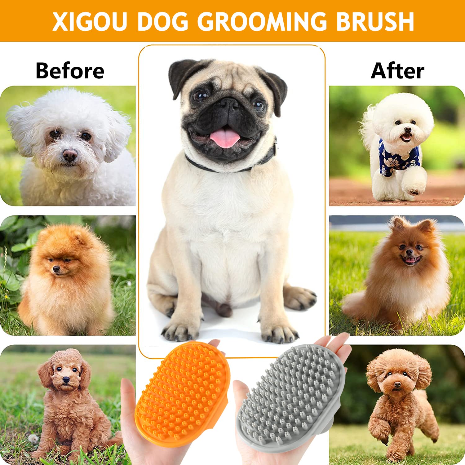 XIGOU dog brush safe-durable soft rubber ideal for short hair breeds