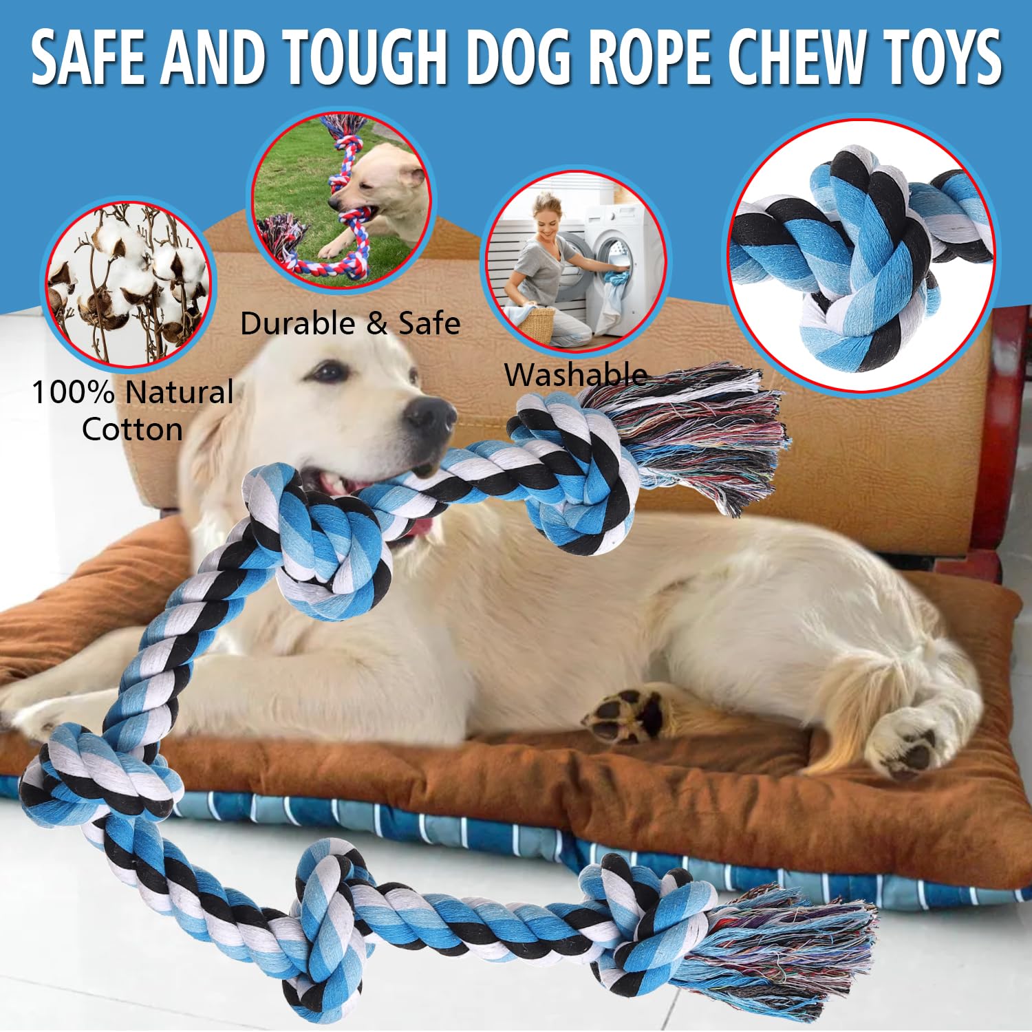 XIGOU natural cotton rope toy highlighting safe non-toxic material for long-lasting chew sessions