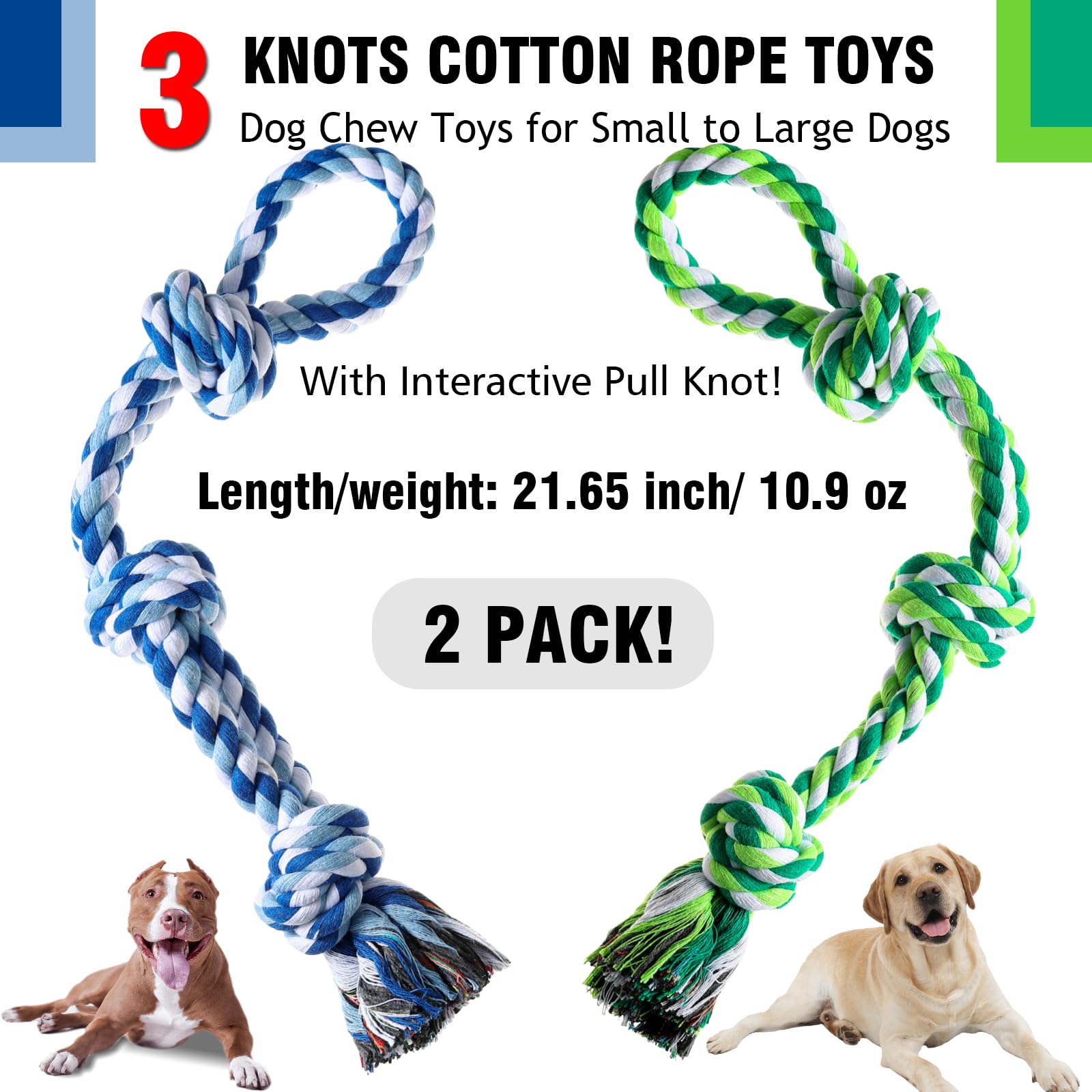 XIGOU dog rope toy pack 2 highlights durability for aggressive chewers during fetch and tug