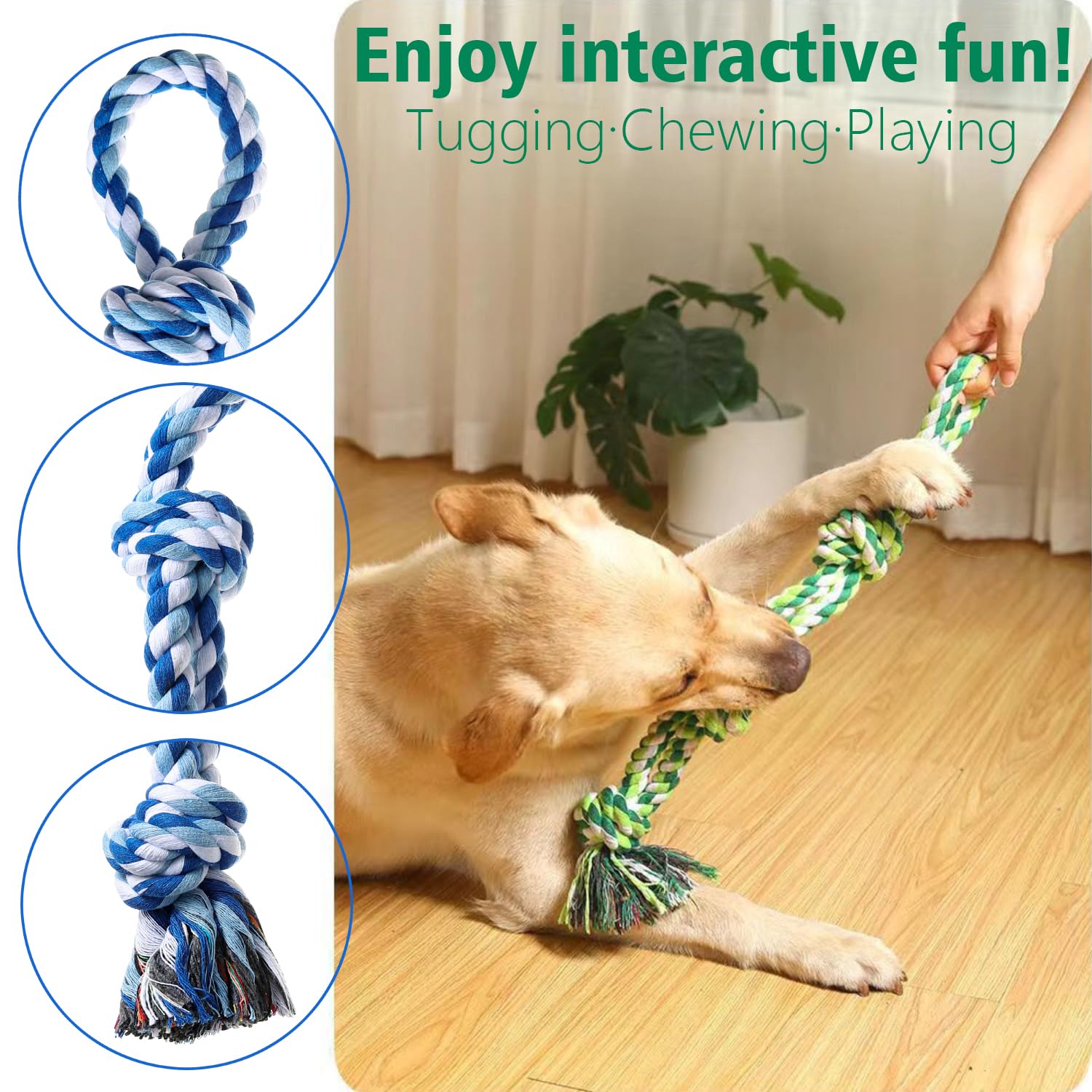 XIGOU dog rope toy premium cotton texture offers soft chew feel and durability