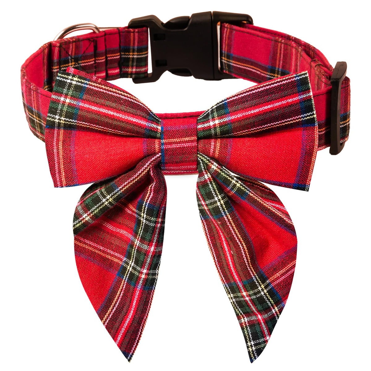 XIGOUPT Christmas dog collar with red plaid bow tie for festive walks.