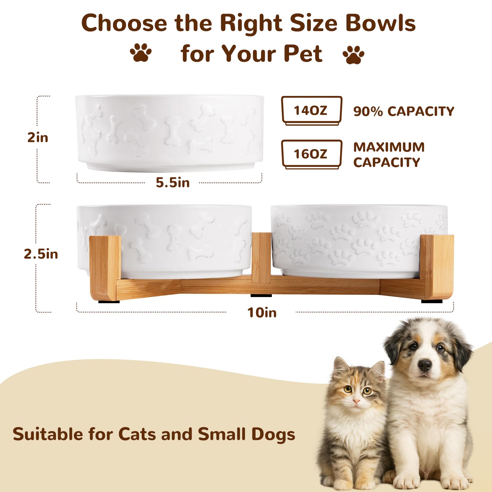 Xihan dual ceramic bowls with 1.5 cup capacity for convenient feeding