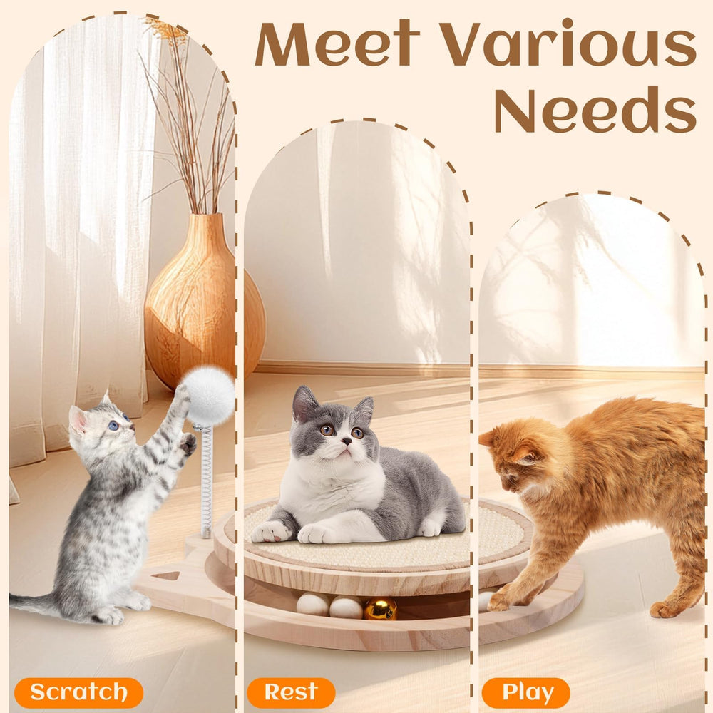 Xihan sisal scratcher with natural wood base—stable surface reduces tipping during play.