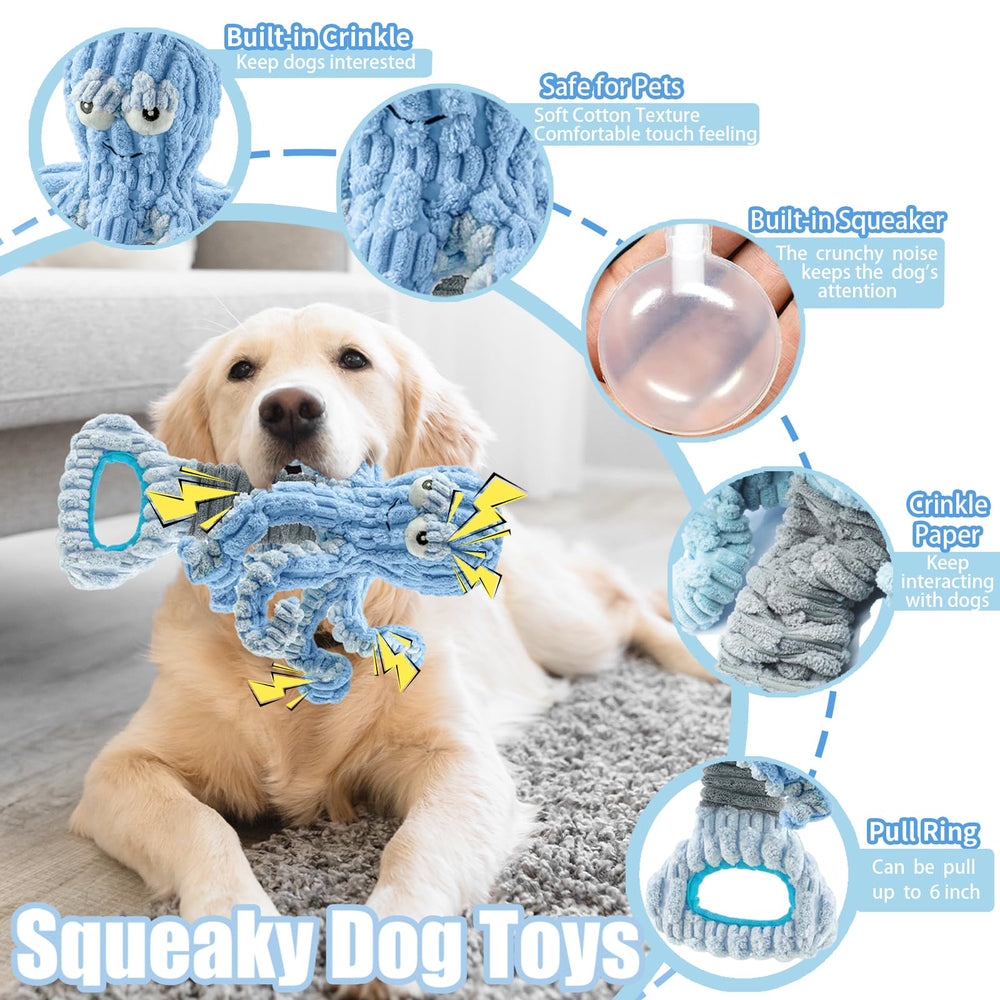 XIHULGJIN plush dog toy crinkle-squeaker body shown in play