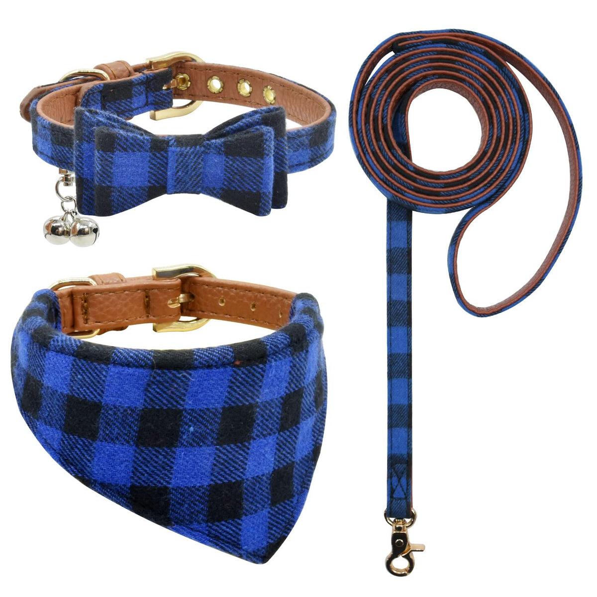 Ximipet 3pcs bow-tie collar blue plaid for stylish walks and photo-ready moments