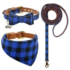 Ximipet 3pcs bow-tie collar blue plaid for stylish walks and photo-ready moments