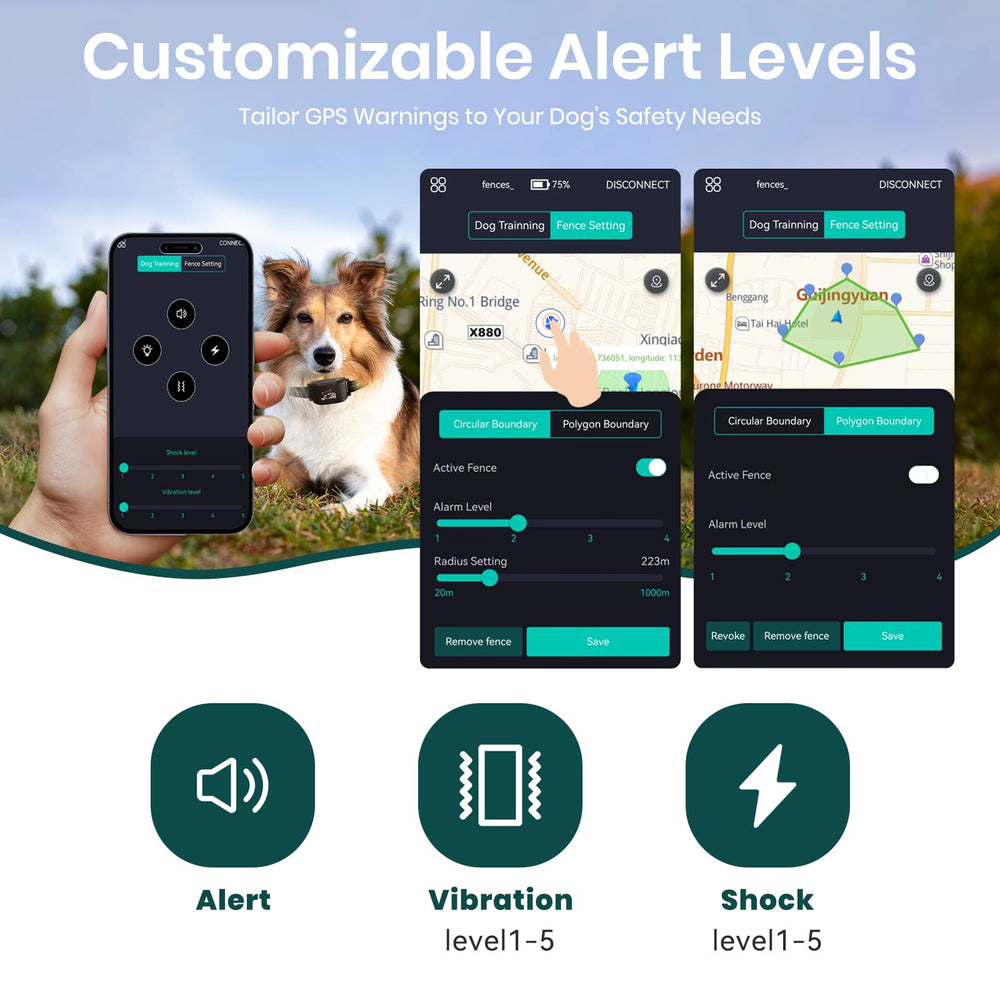XIMUSON collar real-time tracking: ensure your dog stays within the set area.