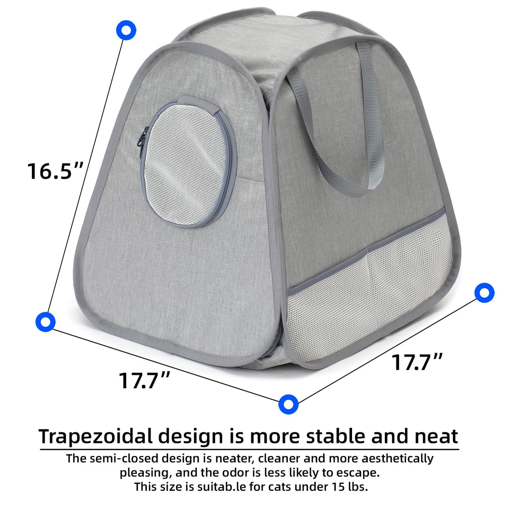 XingYunEr collapsible cat litter box folded for compact storage after travel.