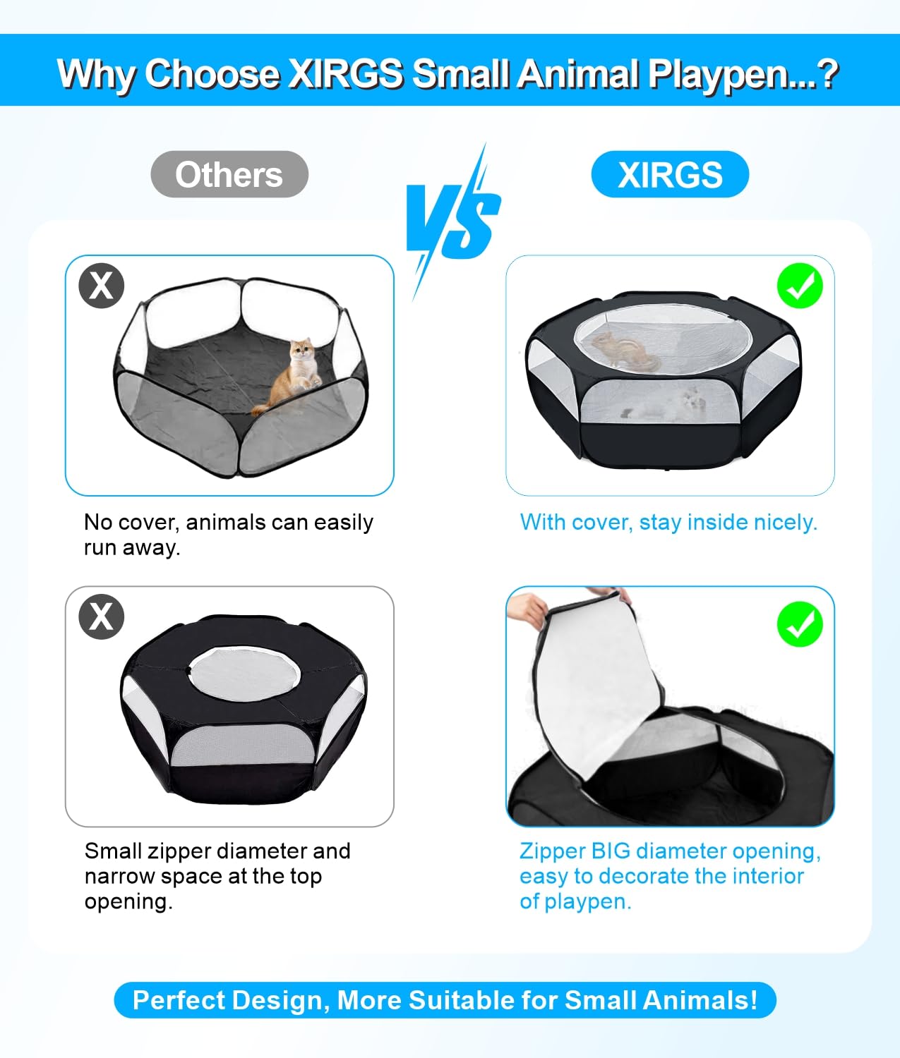XIRGS corral plegable para animales con suelo impermeable, fácil de transportar.