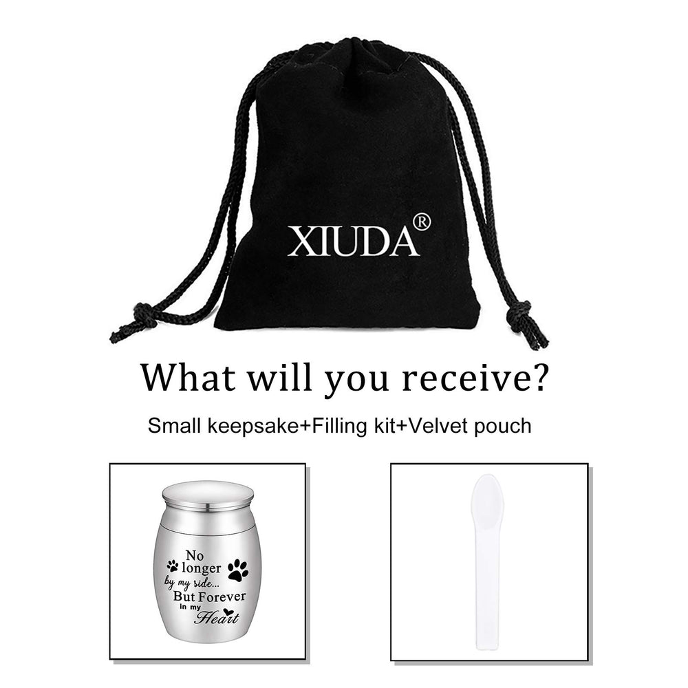 XIUDA mini-pet-urn closeup highlights refined stainless steel finish.