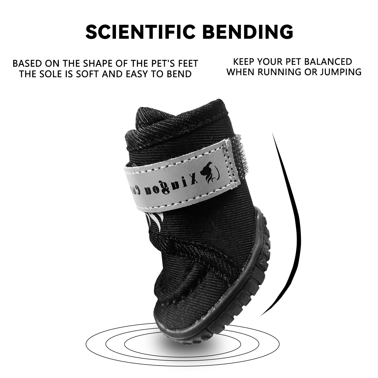 Xiugou Care dog shoes feature warm polar fleece lining for cold weather.