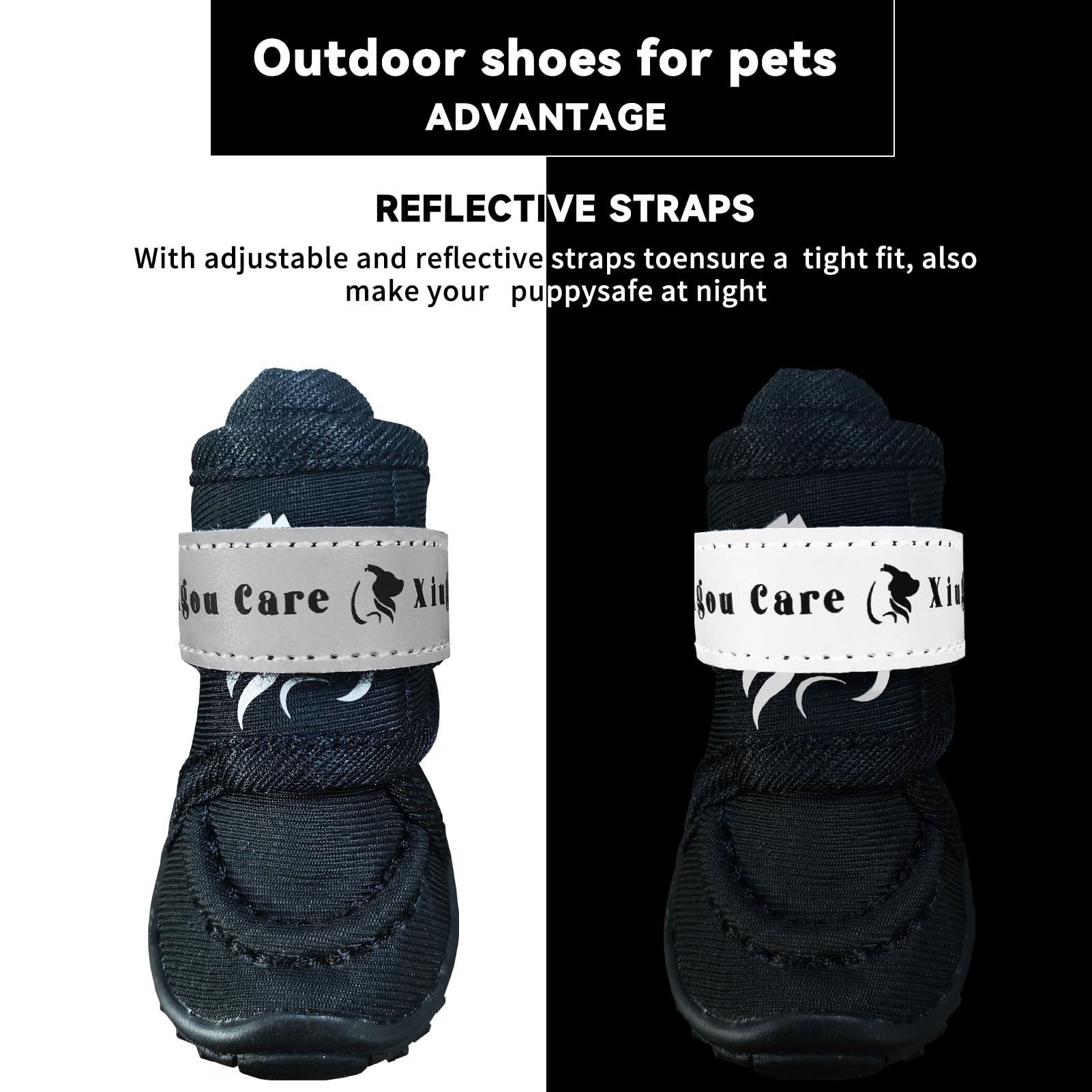 Xiugou Care dog shoes wide opening for easy on/off.