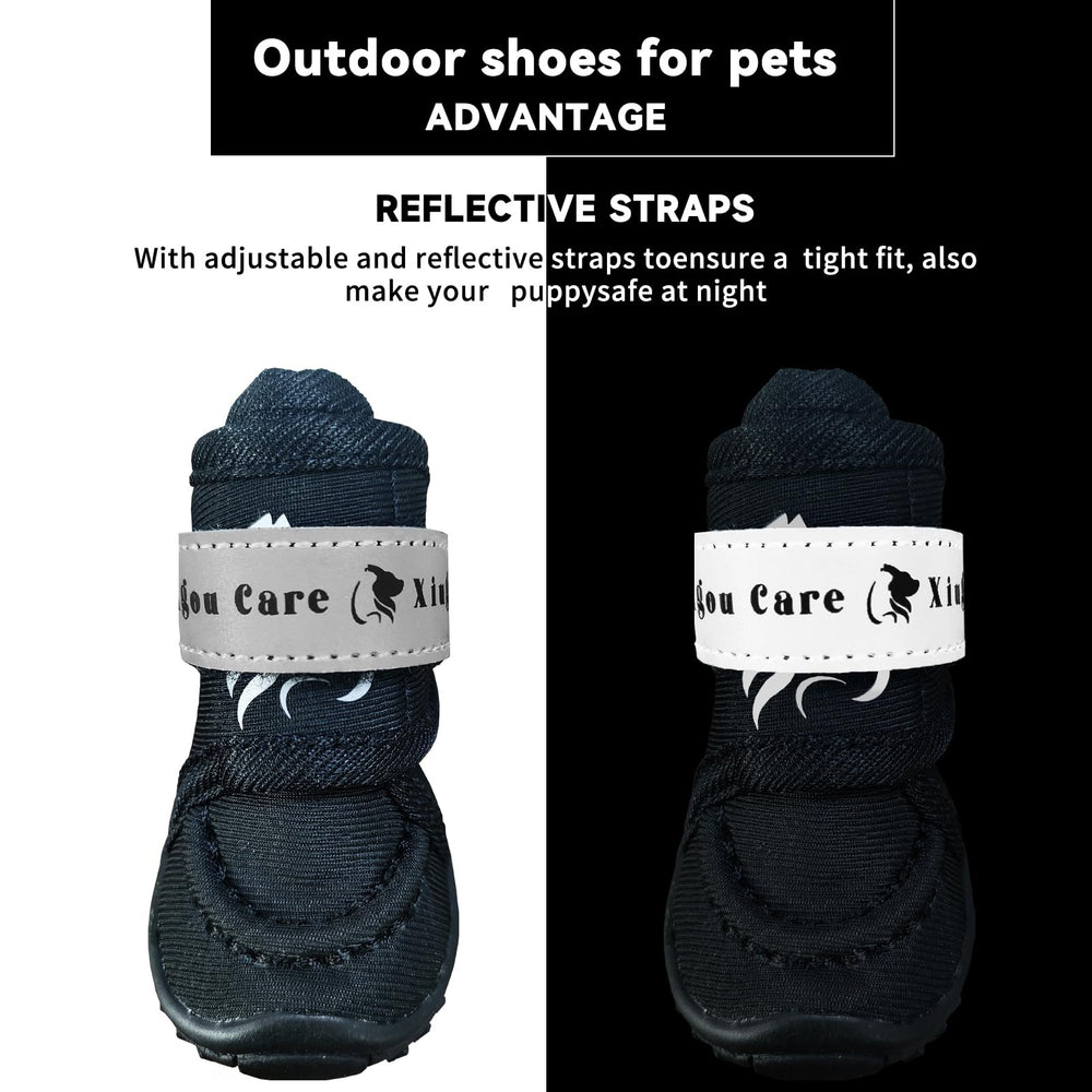 Xiugou Care dog shoes wide opening for easy on/off.