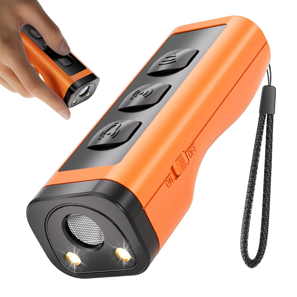 Xiuxun dog bark deterrent front view shows compact, humane training device for curb barking