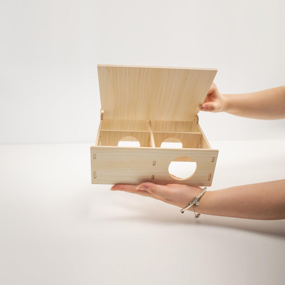 Xiylon wooden hamster hideout made from natural materials for a toxin-free play space.
