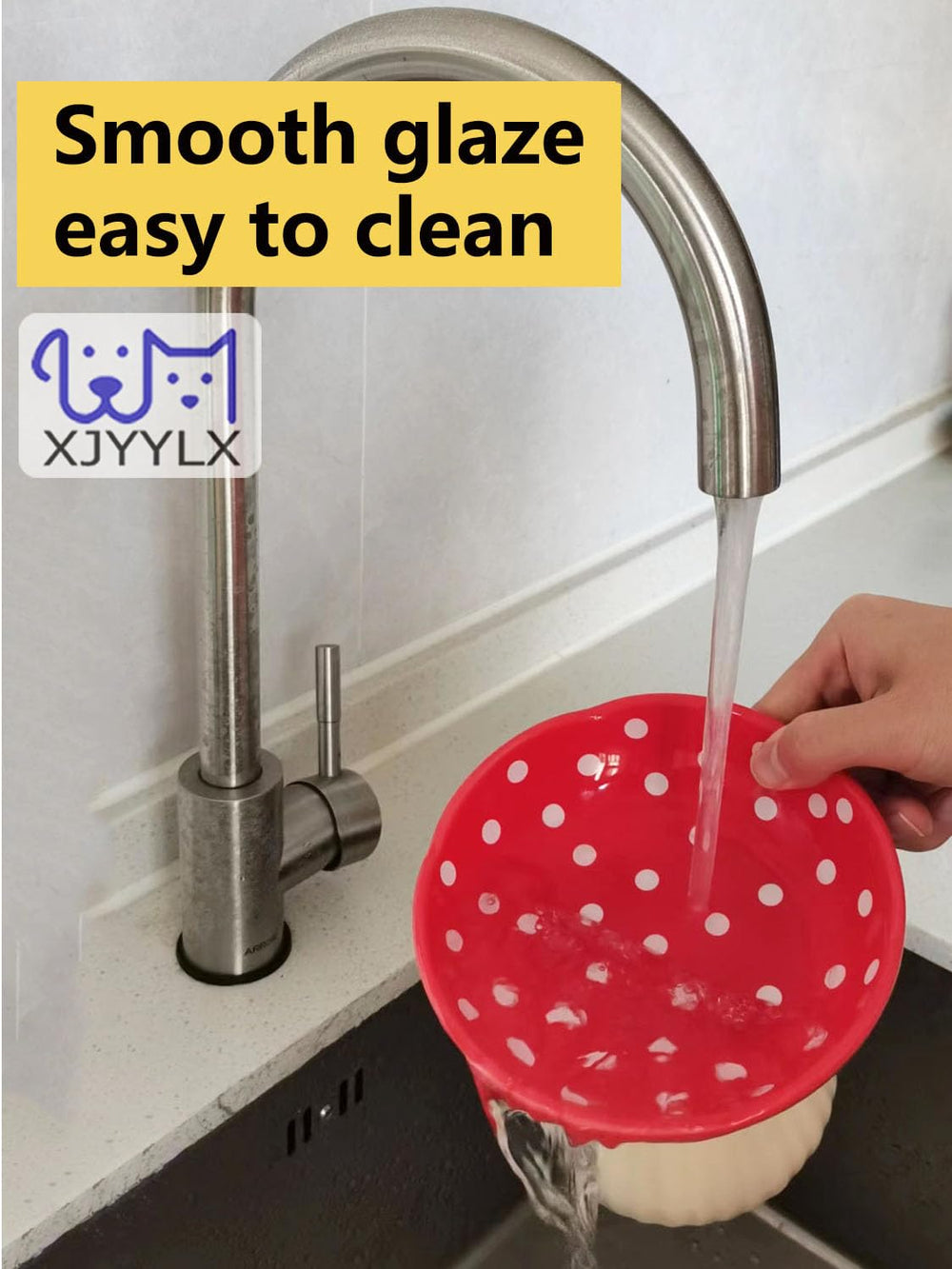 XJYYLX dishwasher-safe ceramic cat bowls for easy cleaning after meals