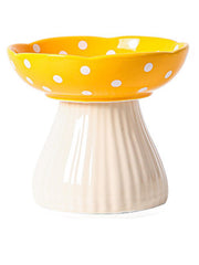 XJYYLX elevated mushroom cat bowls yellow 6in closeup—whisker-friendly meals