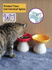 XJYYLX whisker-friendly cat bowl red highlights natural eating position for indoor cats