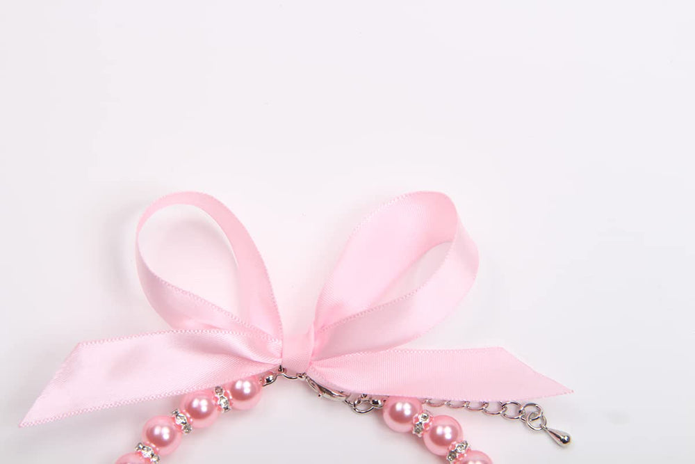 XKSRWE dog-cat-pearls-necklace-pink-on-pet captures ready-for-photos moment.