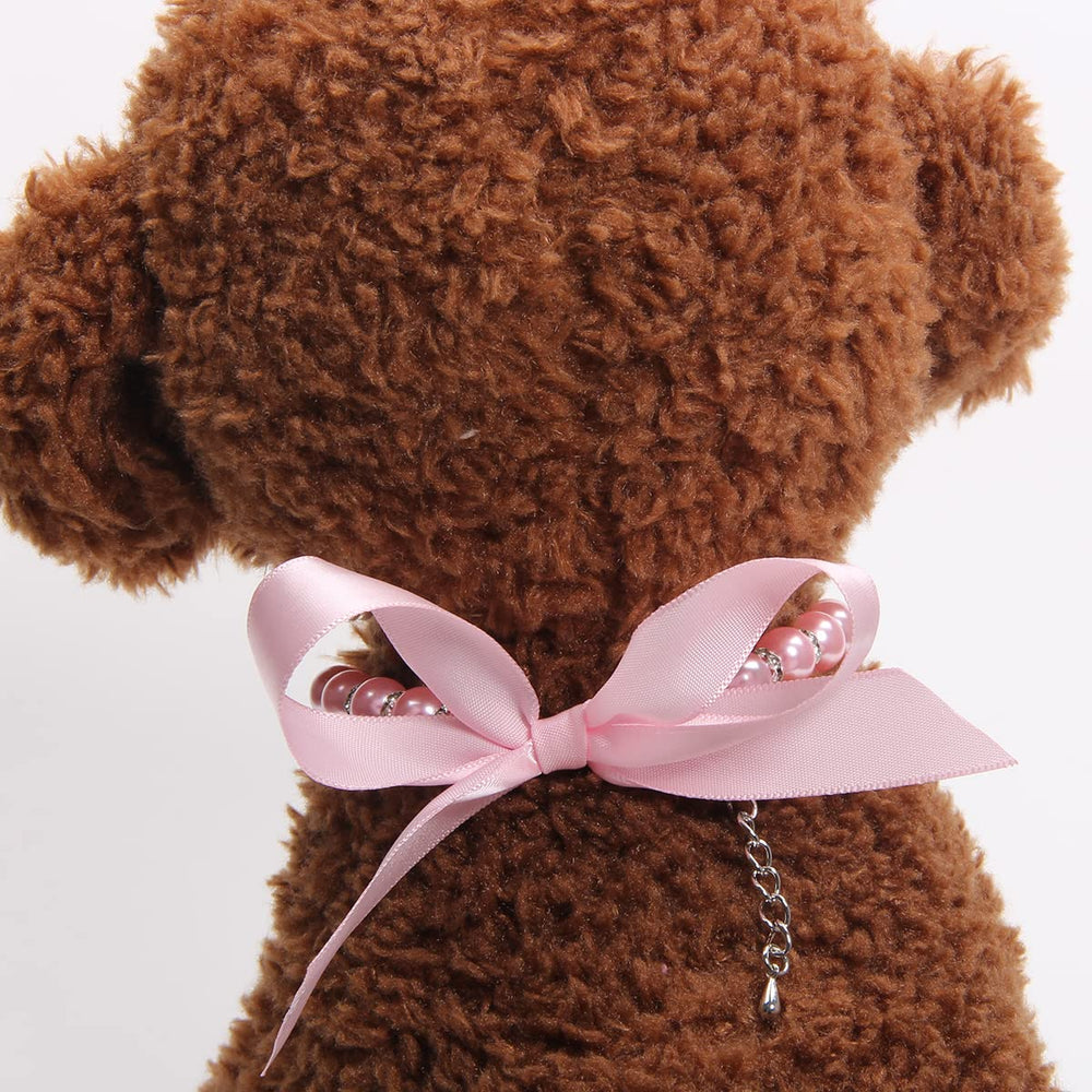 XKSRWE dog-cat-pearls-necklace-pink-rhinestones sparkle for party-ready look.