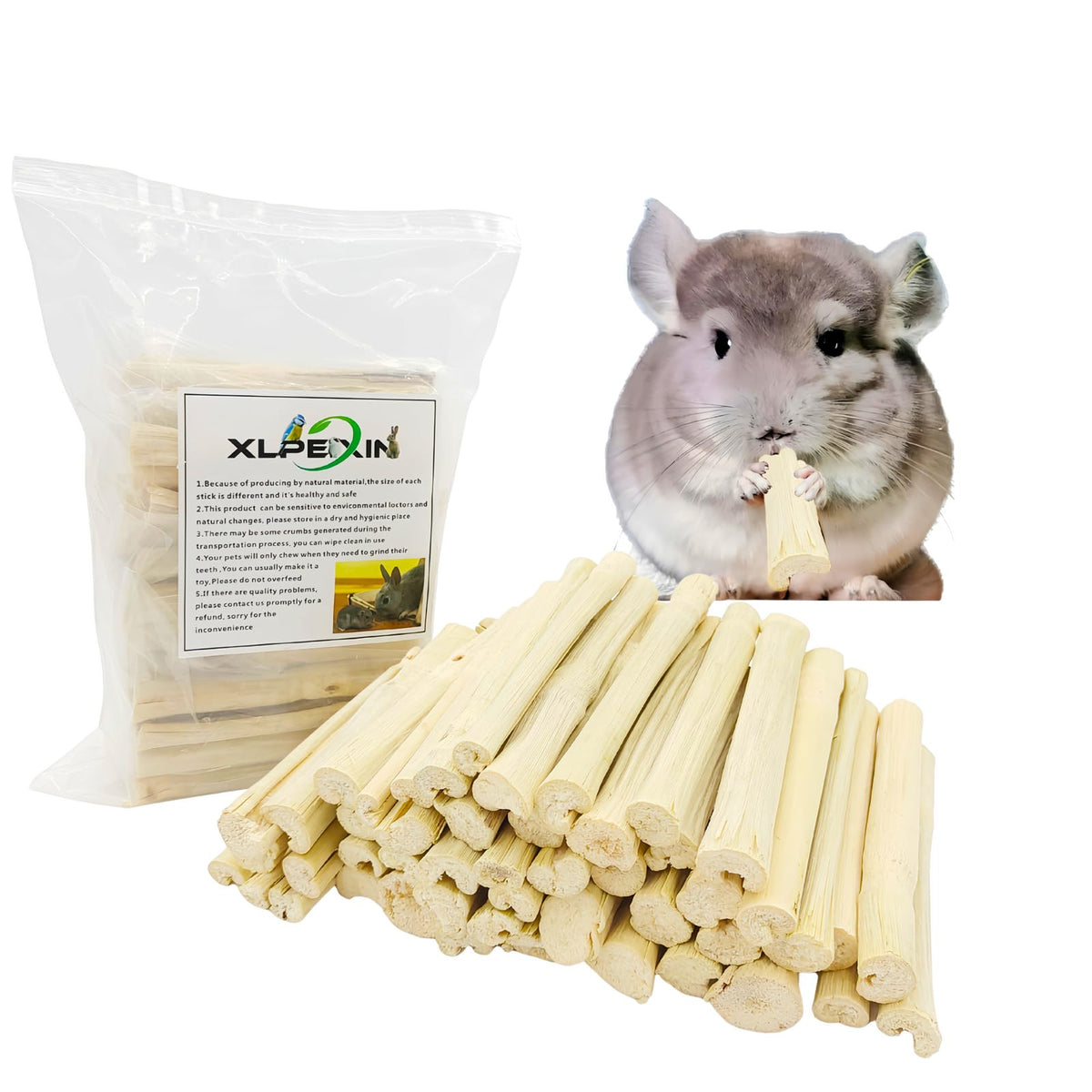 XLpeixin bamboo chew stick for rabbits: natural dental wear and satisfying gnawing.