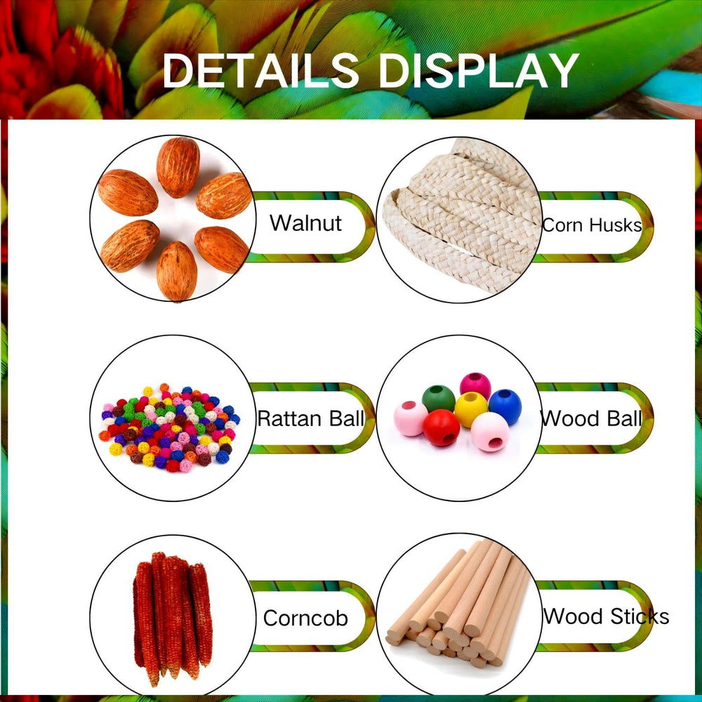 XLpeixin bird-toy-variety-materials offers diverse textures to keep large parrots entertained.