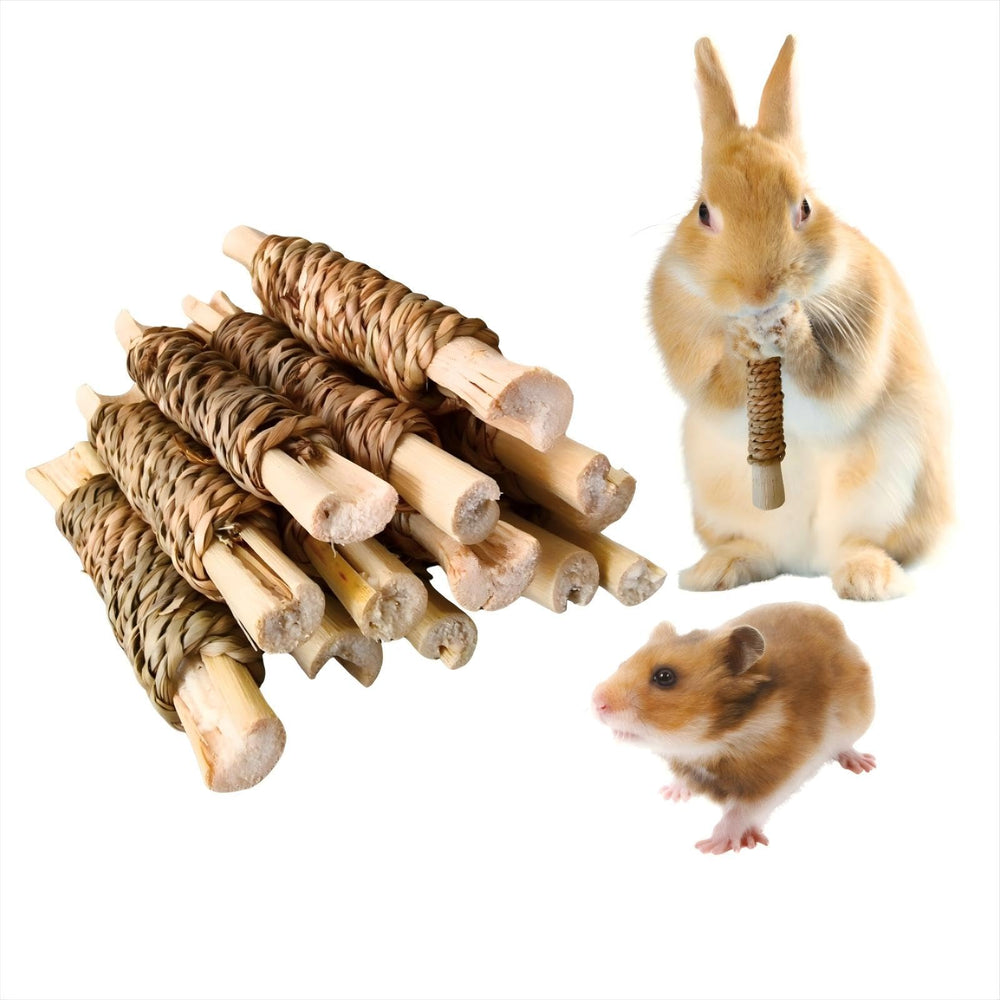 XLpeixin rabbits chew toy pack front with natural seagrass sticks for dental wear and enrichment.