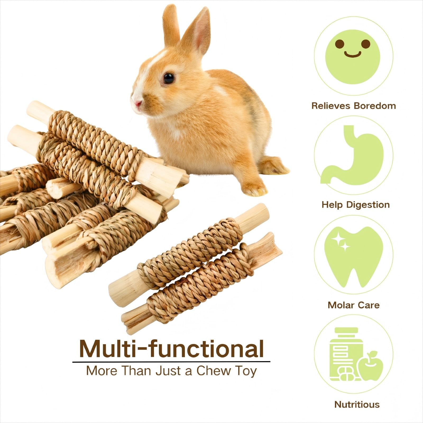 XLpeixin seagrass chew stick closeup highlights plant fibers for grinding and digestive support.