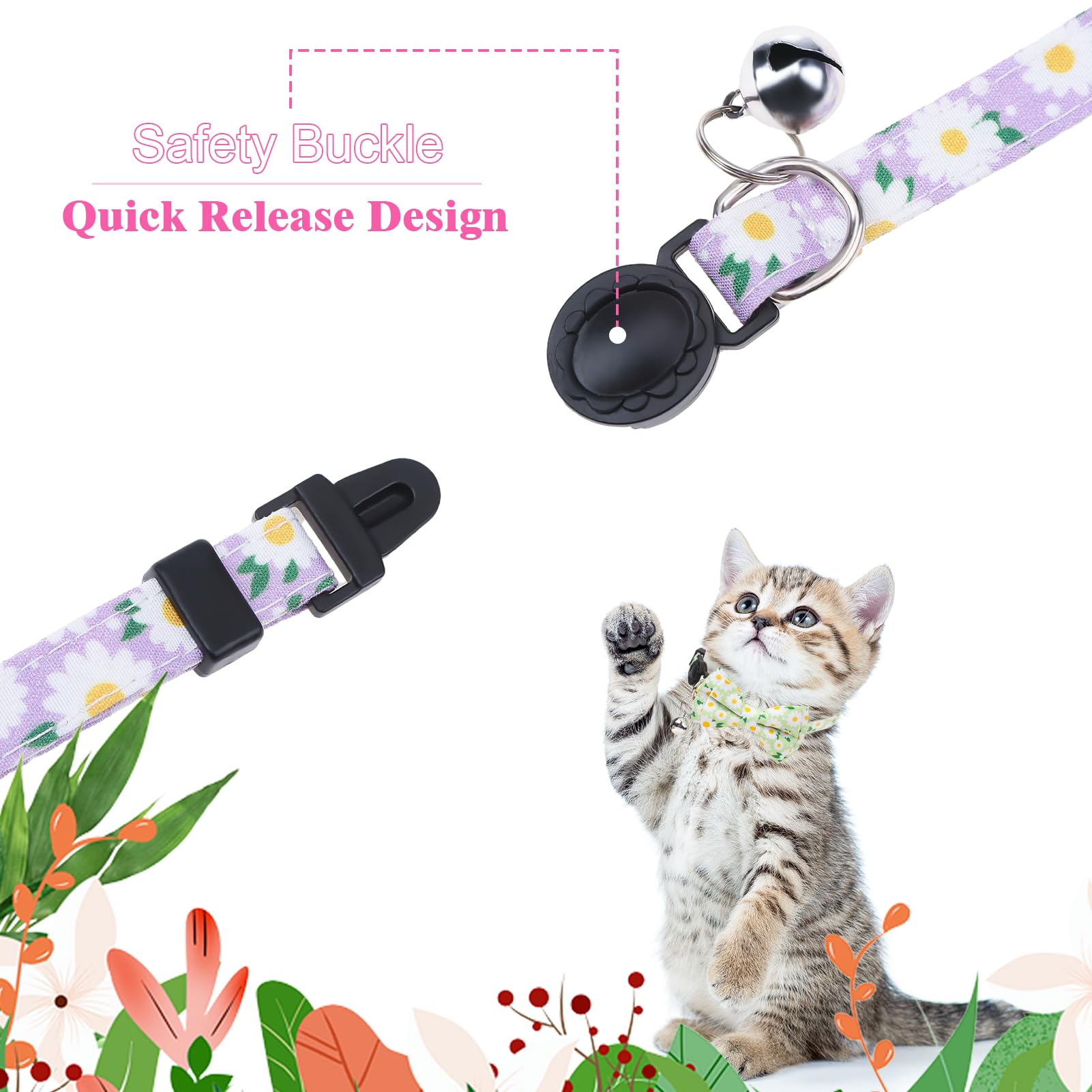 XLSXEXCL floral green cat collar provides bright style with safety