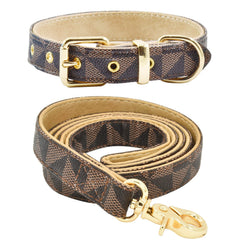 XPangle leather collar in check pattern brown showing durable stitching for daily wear.